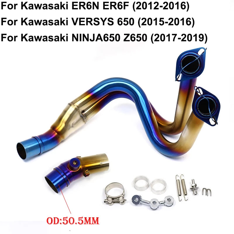 Silencieux slip-on pour Kawasaki ER6N Versys 650 Z650 Ninja 650 moto échappement Moto 51MM avant central raccord d'échappement silencieux inox