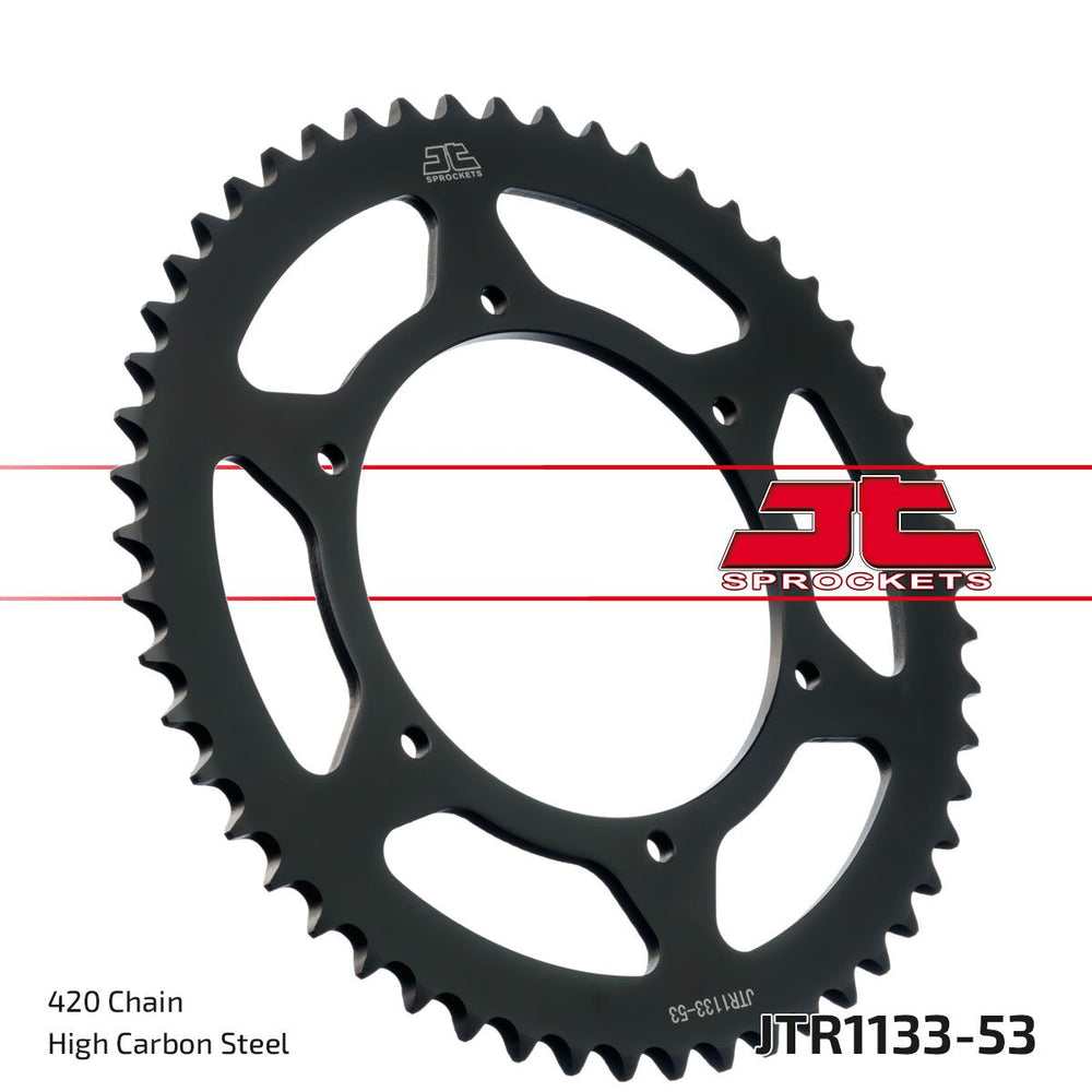 Couronne acier JT Sprockets Pignon Arrière 53T 420 pour Aprilia RS 50, Aprilia RS4 50, Aprilia RX 50 et 11 autres modèles — réf 12100401