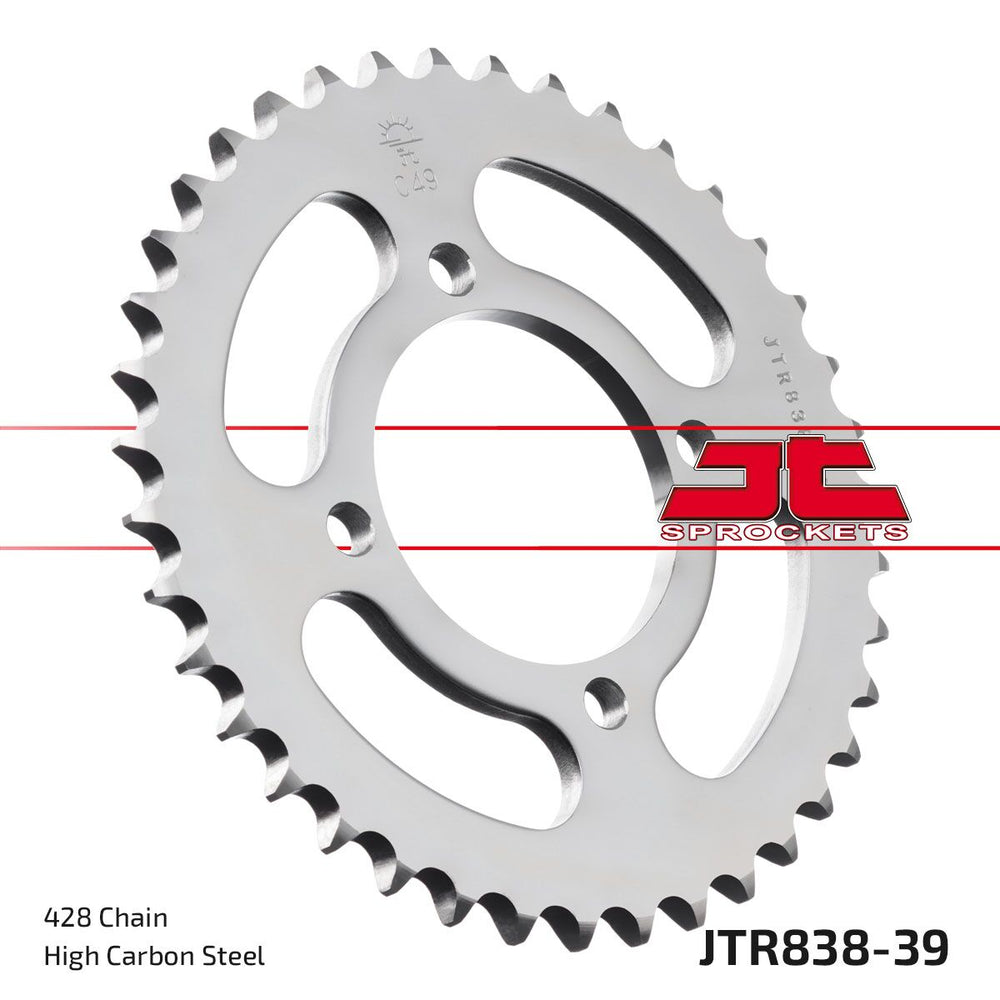 Couronne acier JT Sprockets Pignon Arrière 39T 428 pour Kawasaki Z 125, Suzuki DR-Z 50, Suzuki DR-Z 70 et 8 autres modèles — réf 12100689