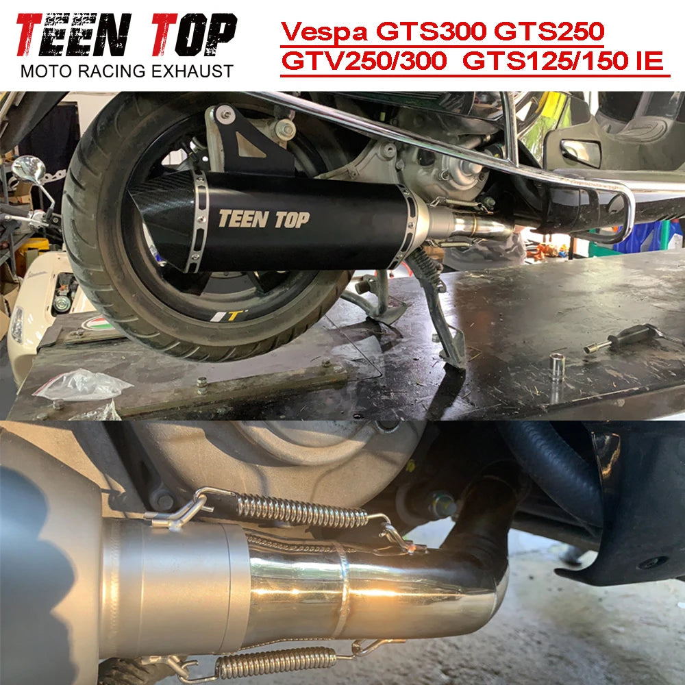 GTS125/150 ie inox acier complet échappement systems pour Vespa GTS300/250 GTV250/300 échappement elbow silencieux GTS 300 2008-2022